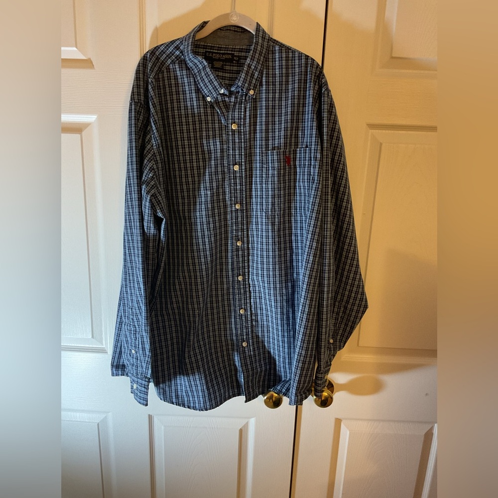 U.S. Polo Assn. Navy Plaid Button Down Long Sleeve Men’s Shirt